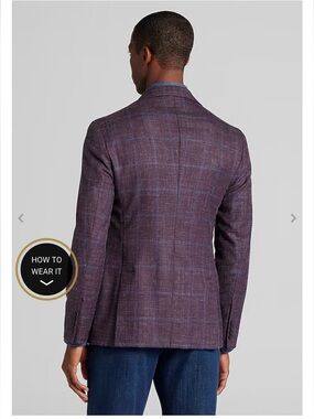 Saba Men's brown /purple stripes  Plaid Sport Coat with Blue Windowpane